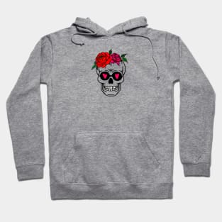 Loving skull N.1, with flower crown and glasses with pink hearts, special white backgrounds Hoodie